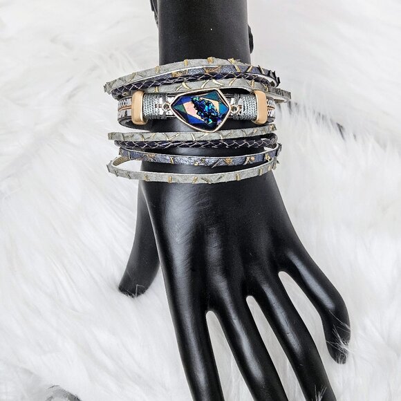 Aurora Drift Blue Leather Wrap Bracelet - Picture 1 of 8